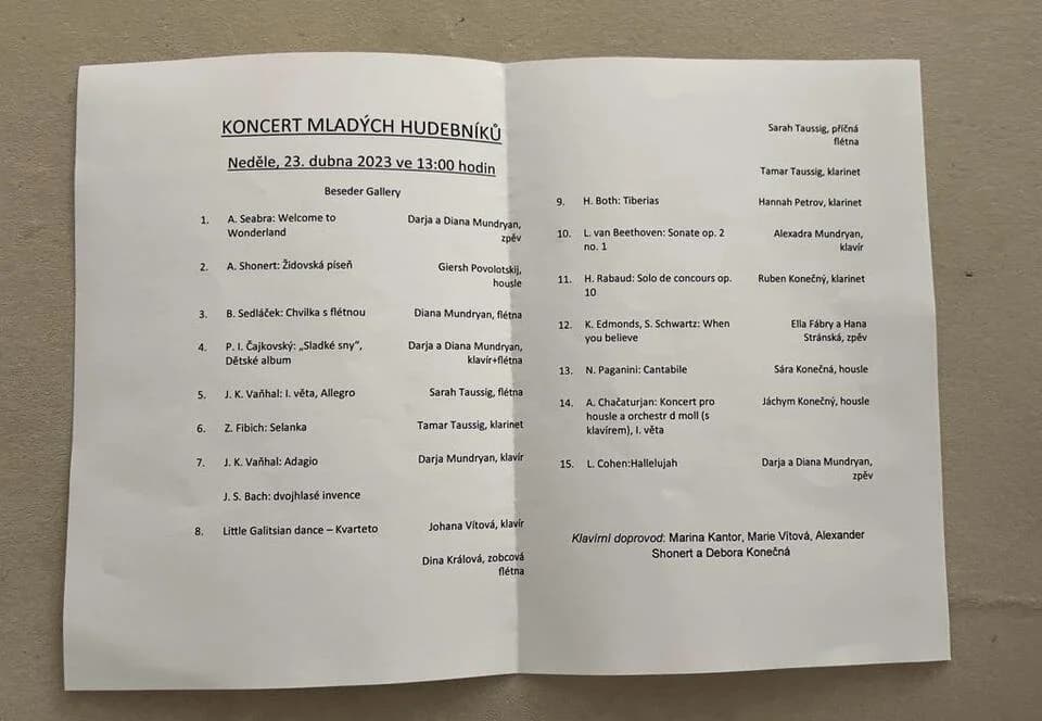 Koncert mladých hudebníků k 75. výročí nezávislosti Izraele - 23. 4. 2023